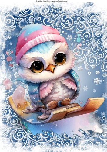 Lovely Blue & White Snowflakes With Cute Owl A4