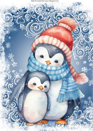 Lovely Blue & White Snowflakes With Cute Penguins A4