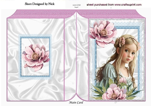 Pretty Girl With Pink Peonies And Blue Lace Folded Book (One)