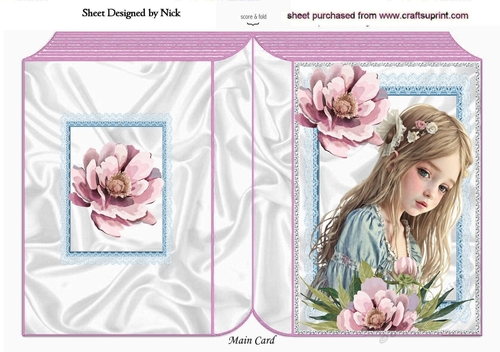 Pretty Girl With Pink Peonies And Blue Lace Folded Book (Two)