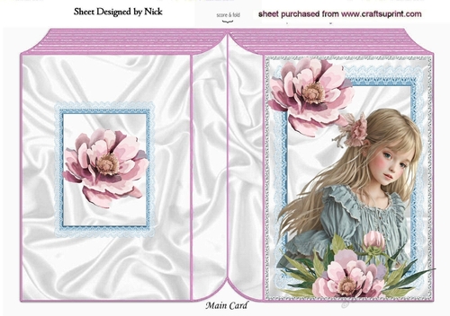 Pretty Girl With Pink Peonies And Blue Lace Folded Book (Three)