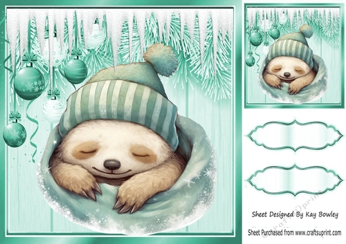 Sleepy Dreamy Sloth With Turq Baubles & Icicles 8x8