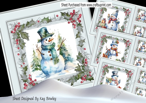  4 Jolly Snowmen in Holly & Berries Silver 8x8 Frames Mini Kit