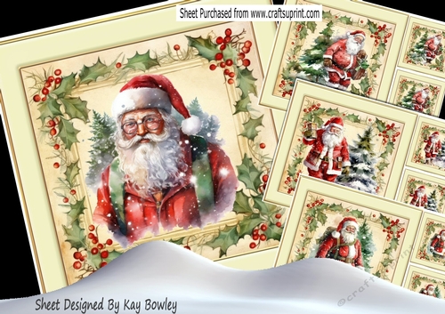 4 Cream & Gold Vintage Frames With Holly & Berries Santas Mini Kit