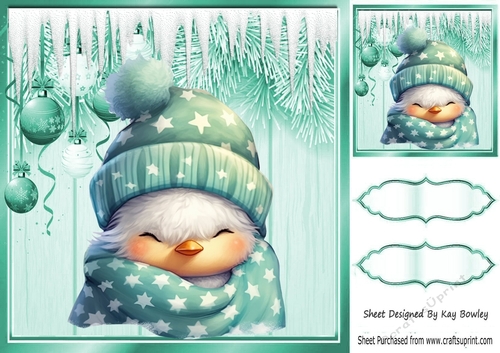 Sleepy Dreamy Duck With Turq Baubles & Icicles 8x8