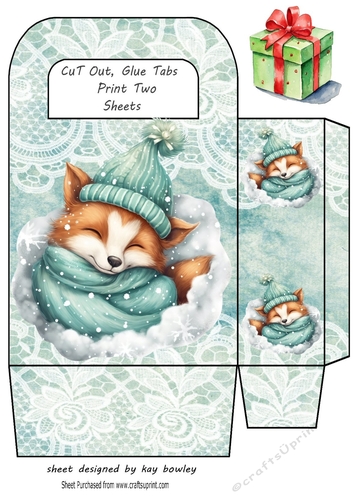Sleepy Fox In A Hat With Turq Small Gift Bag