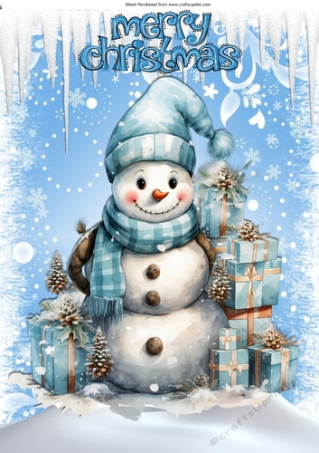 Lovely Ice  Blue & White Snowflakes And With Snowman A4 (One)
