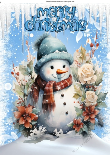 Lovely Ice  Blue & White Snowflakes And With Snowman A4 (Two)