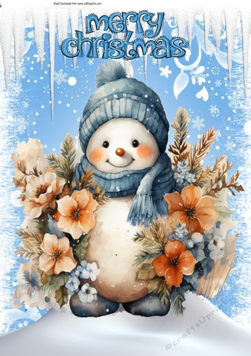 Lovely Ice  Blue & White Snowflakes And With Snowman A4 (Three)