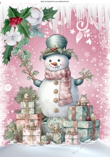Lovely Pink Christmas With Snow & Icicles, Snowman A4