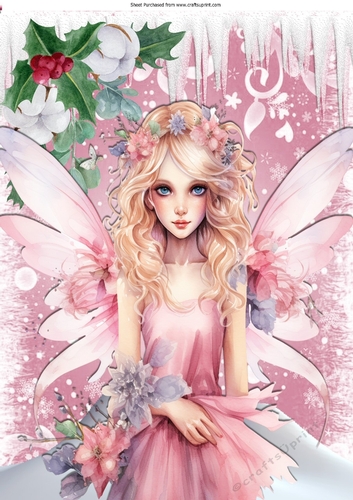 Lovely Pink Christmas With Icicles, With Pretty Fairy A4