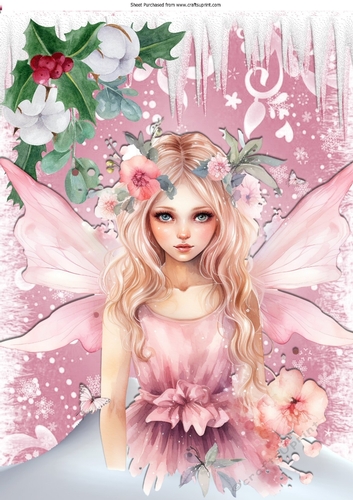 Lovely Pink Christmas With Icicles, With Pretty Fairy (Two) A4