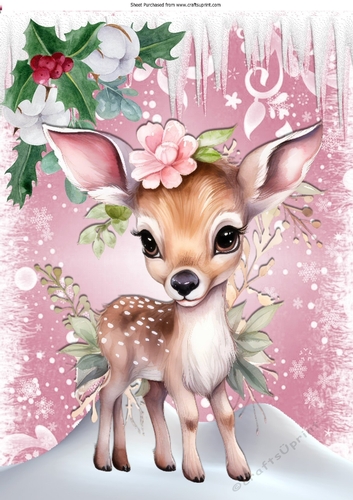 Lovely Pink Christmas With Icicles, With Sweet Deer A4