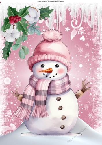 Lovely Pink Christmas With Snow, Santa In Scarf  A4