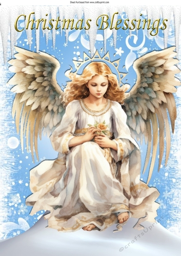Snow Scene With Nativity Angel Christmas Blessings (Two) A4
