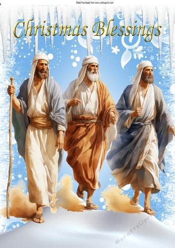 Snow Scene With Nativity 3 Wise Men Christmas Blessings (Three) A4
