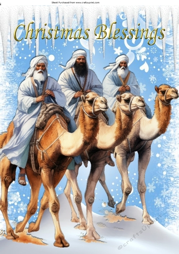 Snow Scene With Nativity Wise Men Three Christmas Blessings (Five) A4