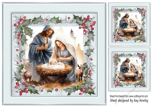 Lovely Nativity in Silver Holly Red Berry 8x8 Frame (Three)