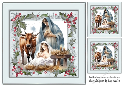 Lovely Nativity in Silver Holly Red Berry 8x8 Frame (Four)