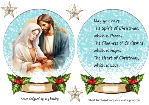 Nativity Scene In A Snow Globe Wih Holly (One)