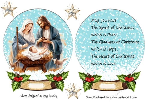 Nativity Scene In A Snow Globe Wih Holly (Two)