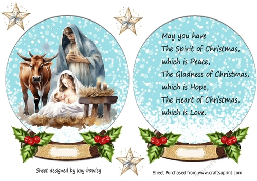 Nativity Scene In A Snow Globe Wih Holly (Three)