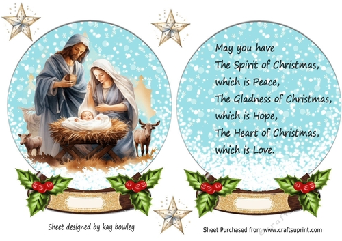 Nativity Scene In A Snow Globe Wih Holly (Four)