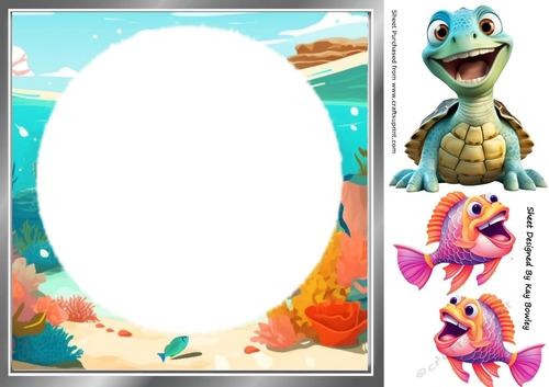 Lovely Under  The Sea Turtle With Fish 8x8 Insert/Card Front