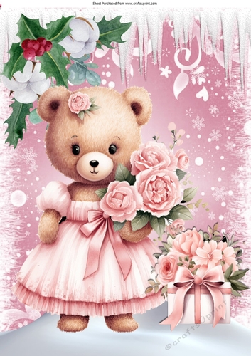 Lovely Teddy Dressed in Pink Party Dress For Christmas A4