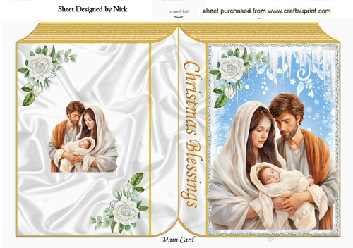 Pretty Nativity Gold/Blue Folded Book With Roses (One)