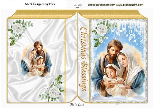 Pretty Nativity Gold/Blue Folded Book With Roses (Three)