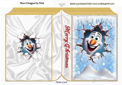 Lovely Gold/Blue Folded Book With Olaf The Funny Snowman