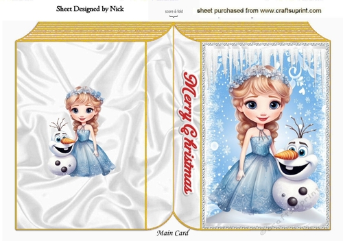 Lovely Gold/Blue Folded Book With Princess/ Olaf The Funny Snowman