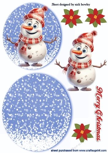 Lovely Rocker Card With Snow, Snowman In Red Hat