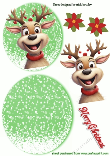 Lovely Rocker Card With Snow And Reindeer/Poinserttia (One)