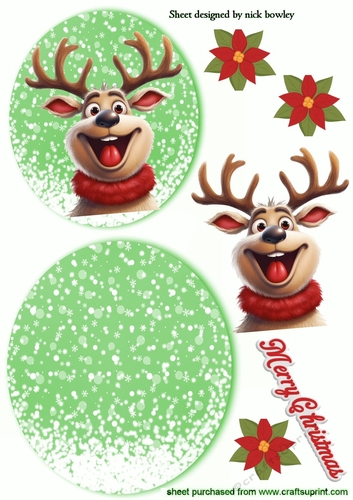Lovely Rocker Card With Snow And Reindeer/Poinserttia (Two)