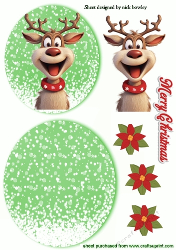 Lovely Rocker Card With Snow And Reindeer/Poinserttia (Three)