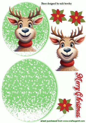 Lovely Rocker Card With Snow And Reindeer/Poinserttia (Four)