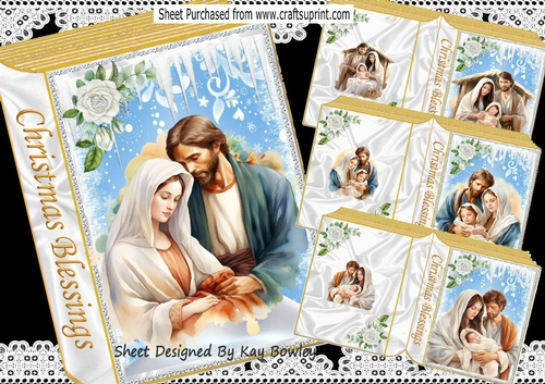  4 Pretty Nativity Gold/Blue Folded Book 8X8 Mini Kit