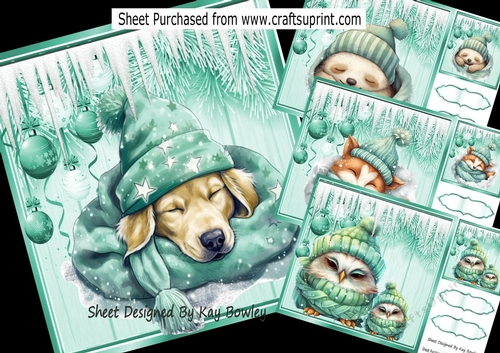 4 Lovely Cuddle Sleepy Animals With Snow 8x8 Mini Kit (Set One)