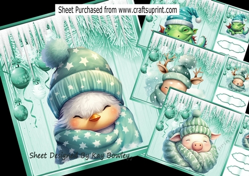 4 Lovely Cuddle Sleepy Animals With Snow 8x8 Mini Kit (Set Two)