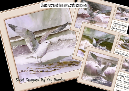  4 Pretty Watercolour Ocean With Seagulls 8x8 Mini Kit