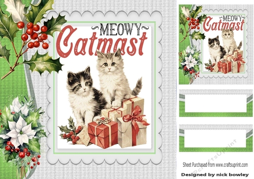 Cute Cats With Holly And Berries 8x8 Card Front 