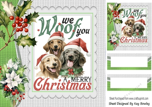 Lovely Dogs With Holly And Berries 8x8 Card Front