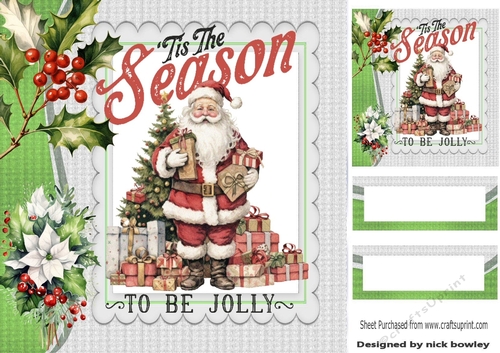 Chillin Santa With Holly And Berries 8x8 Card Fronts
