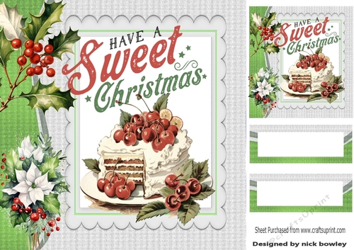  Lovely Chritmas Cream Cake Holly/ Berries 8x8 Card Fronts
