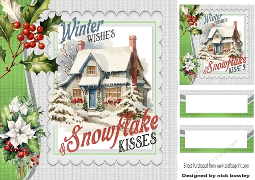 Lovely Winter Cottage Holly/ Berries 8x8 Card Fronts