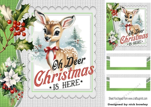 Lovely Deer With Holly/ Berries 8x8 Card Fronts