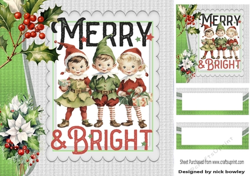 Lovely Santas Elves With Holly/ Berries 8x8 Card Fronts