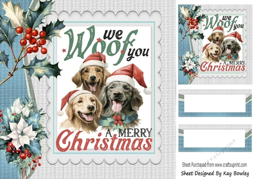 Lovely Dogs With Holly And Berries 8x8 Card Front Blue